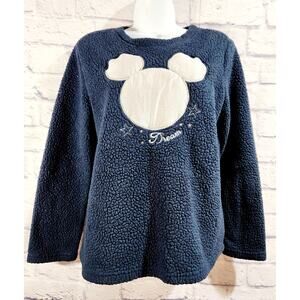 Disney Blue Cove White Mickey Ears Dream Faux Fur  Sleepwear Top Small Soft